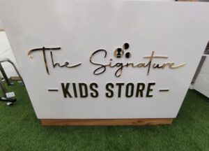 Indoor reception desk logo